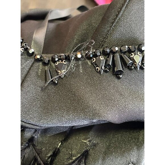 Mac Duggal Black Feather Beaded Short Sleeve Formal Gown Maxi Dress NWT Sz 10 - Picture 8 of 9